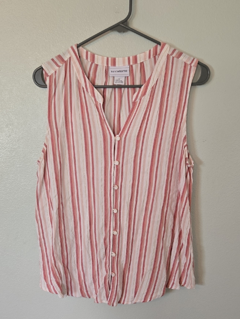 Liz Claiborne | Pink Striped Button Down Sleeveless Top Size Large